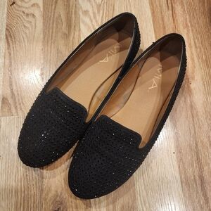 MIA women's black flat loafers sparkling Embellished shoes size 7 M